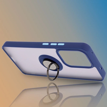 Etui z uchwytem na palec Bizon Case Hybrid Ring do Oppo Reno13 F / FS, przydymione z granatową ramką