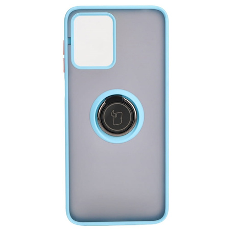 Etui z uchwytem na palec Bizon Case Hybrid Ring do Motorola Moto G13 / G23 / G53 5G, przydymione z jasnoniebieską ramką