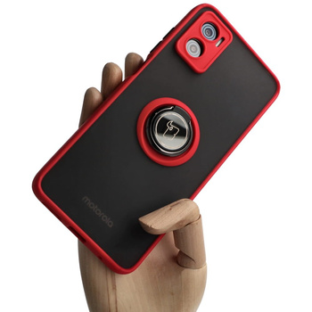 Etui z uchwytem na palec Bizon Case Hybrid Ring do Motorola Moto E22 / E22i, przydymione z czerwoną ramką