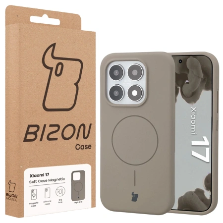 Silikonowe etui z pierścieniem magnetycznym Bizon Soft Case Magnetic do Xiaomi 17, jasnoszare
