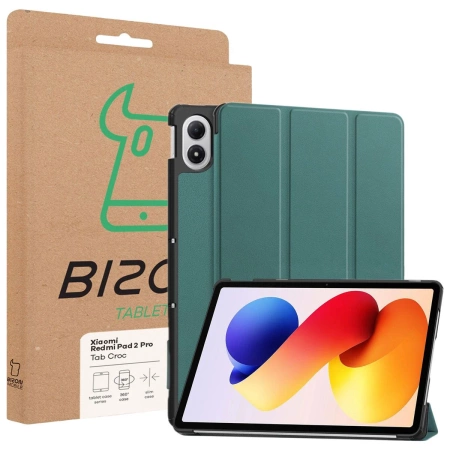 Etui z klapką Bizon Case Tab Croc do Xiaomi Redmi Pad 2 Pro, ciemnozielone