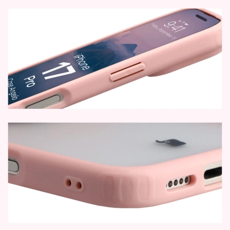 Etui Bizon Case Angelo do iPhone 17 Pro, półprzezroczyste z jasnoróżową ramką