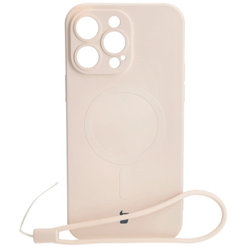 Etui silikonowe z pierścieniem magnetycznym Bizon Case Silicone Magnetic do iPhone 14 Pro Max, beżowe