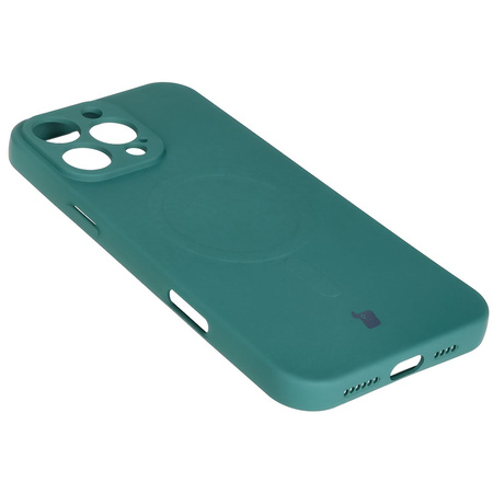 Silikonowe etui z pierścieniem magnetycznym Bizon Case Silicone Magnetic do iPhone 16 Pro Max, ciemnozielone