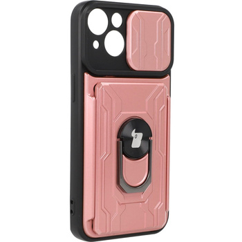 Etui Bizon Case Camshield Card Slot Ring do iPhone 14, jasnoróżowe