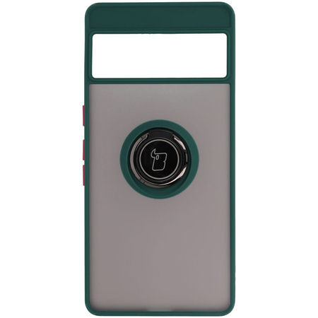 Etui z uchwytem na palec Bizon Case Hybrid Ring do Google Pixel 7 Pro, przydymione z ciemnozieloną ramką