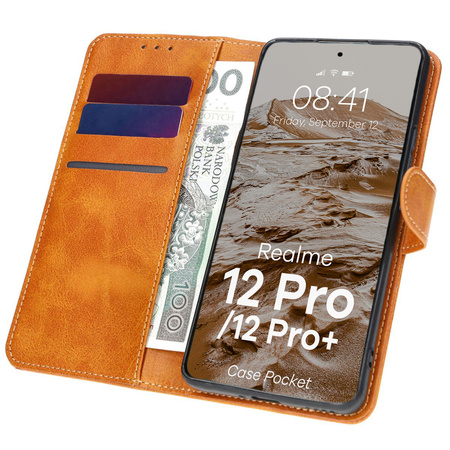 Etui z klapką Bizon Case Pocket do Realme 12 Pro / 12 Pro+, brązowe