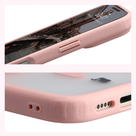 Etui z pierścieniem magnetycznym Bizon Case MatteO do iPhone 17 Pro, przydymione-jasnoróżowe