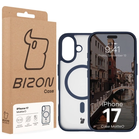 Etui z pierścieniem magnetycznym Bizon Case MatteO do iPhone 17, przydymione-granatowe