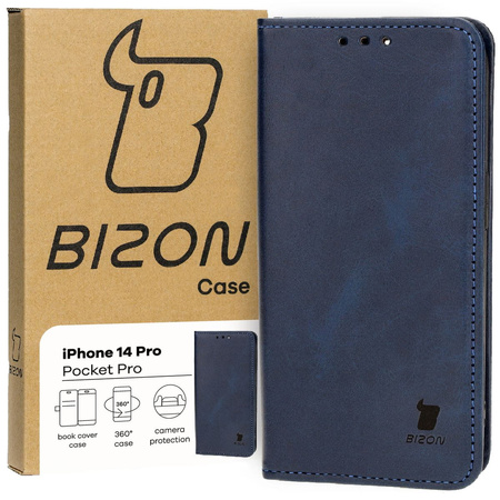 Etui z klapką Bizon Case Pocket Pro do iPhone 14 Pro, granatowe