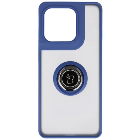 Etui z uchwytem na palec Bizon Case Hybrid Ring do Motorola Edge 60 Pro, przydymione z granatową ramką