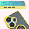 Etui z uchwytem na palec Bizon Case Hybrid Ring do Xiaomi Poco F6, przydymione z żółtą ramką
