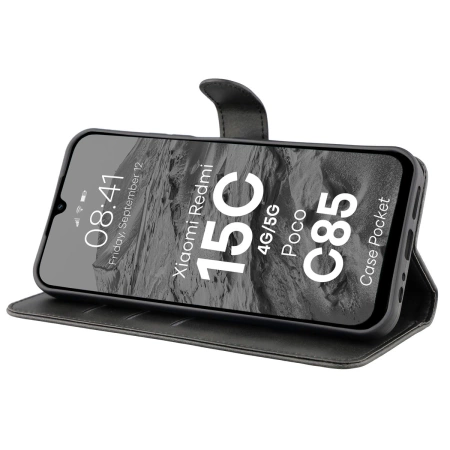 Etui z klapką Bizon Case Pocket do Xiaomi Redmi 15C 4G/5G / Poco C85, czarne