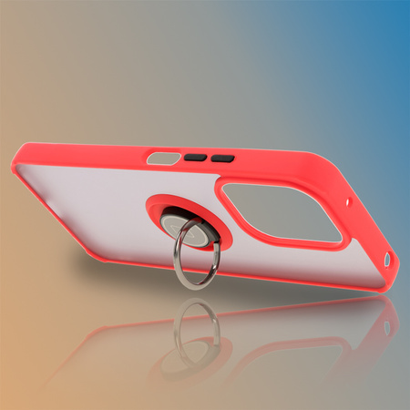 Etui z uchwytem na palec Bizon Case Hybrid Ring do Xiaomi Redmi 13 4G, przydymione z czerwoną ramką