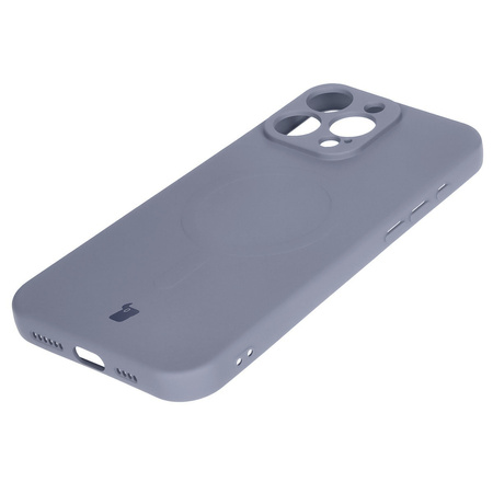 Silikonowe etui z pierścieniem magnetycznym Bizon Case Silicone Magnetic do iPhone 16 Pro, szare
