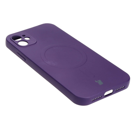 Etui silikonowe z pierścieniem magnetycznym Bizon Case Silicone Magnetic do iPhone 11, śliwkowe