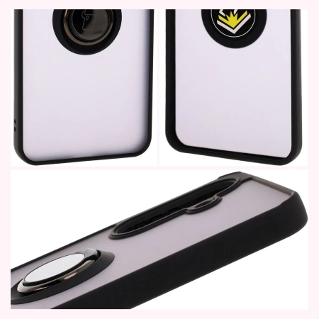 Etui z uchwytem na palec Bizon Case Hybrid Ring do Galaxy A36 5G, przydymione z czarną ramką