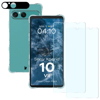 Etui + 2x szkło hartowane + szkiełko na obiektyw Bizon Case Clear Pack do Sony Xperia 10 VII
