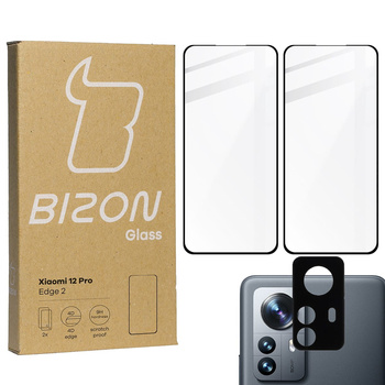 Szkło hartowane Bizon Glass Edge 3D - 2 sztuki + ochrona na obiektyw,  Xiaomi 12 Pro, czarne