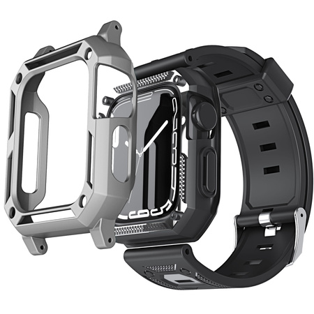Etui z paskiem Bizon Strap + Case Watch Armor do Apple Watch 40 / 41mm, srebrne