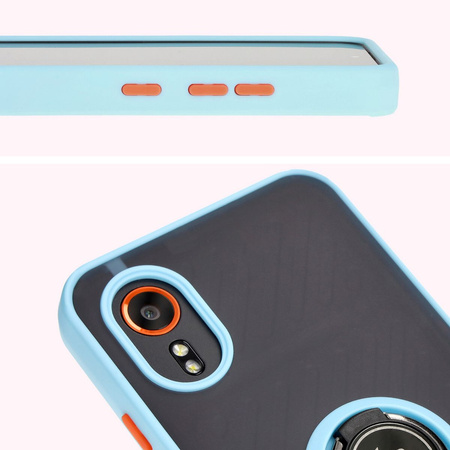 Etui z uchwytem na palec Bizon Case Hybrid Ring do Galaxy Xcover7, przydymione z jasnoniebieską ramką