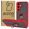 Etui z uchwytem na palec Bizon Case Hybrid Ring do Galaxy S25 / S24, przydymione z czerwoną ramką