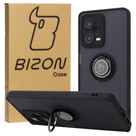 Etui z uchwytem na palec Bizon Case Hybrid Ring do Xiaomi Redmi Note 12 Pro 5G, przydymione z czarną ramką