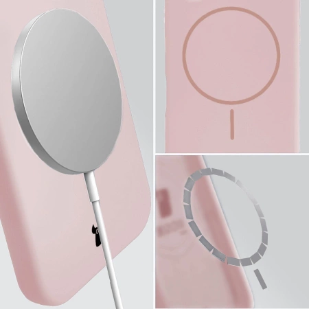 Silikonowe etui z pierścieniem magnetycznym Bizon Soft Case Magnetic do iPhone 15 Pro Max, jasnoróżowe