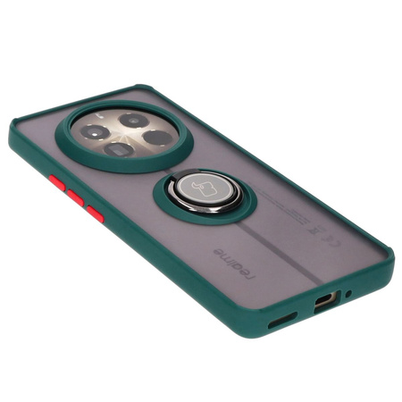 Etui z uchwytem na palec Bizon Case Hybrid Ring do Realme 12 Pro / 12 Pro+, przydymione z ciemnozieloną ramką