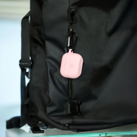 Silikonowe etui z karabińczykiem Bizon Case Headphone Silicone do AirPods 3, jasnoróżowe