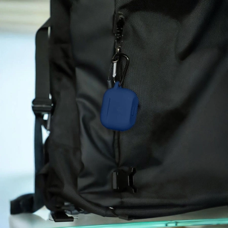 Silikonowe etui z karabińczykiem Bizon Case Headphone Silicone do AirPods 3, granatowe