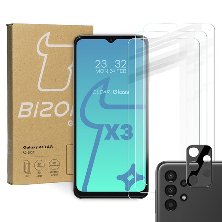 Szkło hartowane Bizon Glass Clear - 3 szt. + obiektyw, Galaxy A13 4G