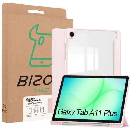 Etui z klapką Bizon Case Tab Clear Matt do Galaxy Tab A11 Plus / A9 Plus, różowe