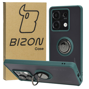 Etui z uchwytem na palec Bizon Case Hybrid Ring do Xiaomi Redmi Note 13 5G, przydymione z ciemnozieloną ramką