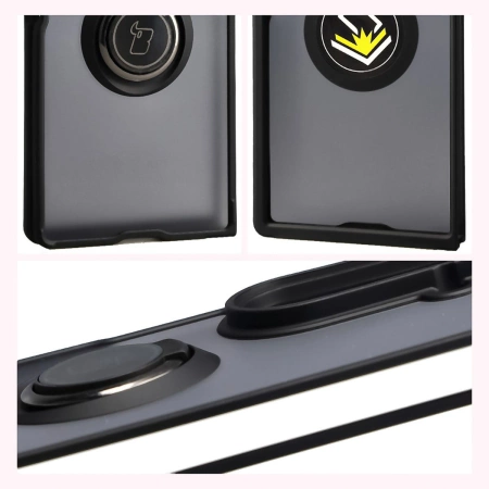 Etui z uchwytem na palec Bizon Case Hybrid Ring do Galaxy Z Fold7, przydymione z czarną ramką