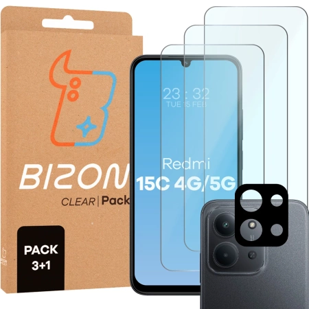 3x Szkło hartowane + szybka na aparat Bizon Glass Clear Pack do Xiaomi Redmi 15C 4G / 5G