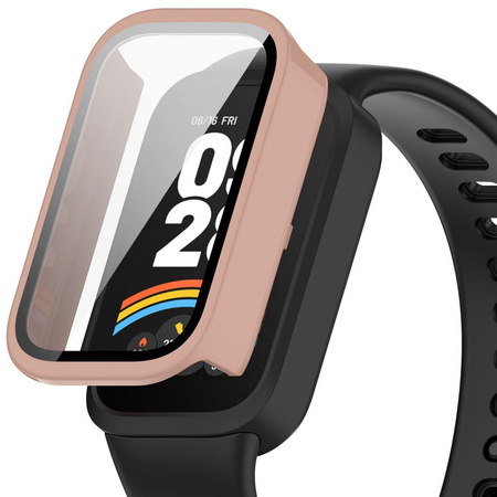 Etui ze szkłem do zegarka Bizon Case+Glass Watch do Xiaomi Smart Band 9 Active / Redmi Band 3, różowe