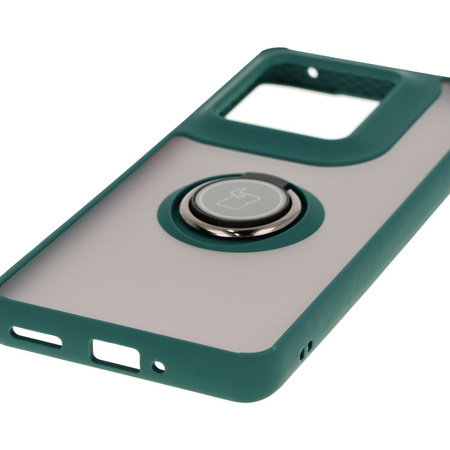 Etui z uchwytem na palec Bizon Case Hybrid Ring do Motorola Edge 50 Ultra, przydymione z ciemnozieloną ramką