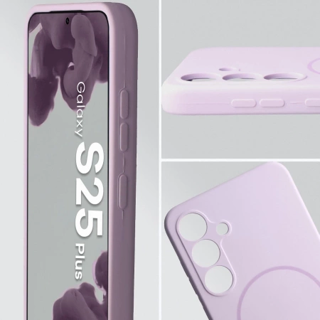 Silikonowe etui z pierścieniem magnetycznym Bizon Soft Case Magnetic do Galaxy S25 Plus, jasnofioletowe