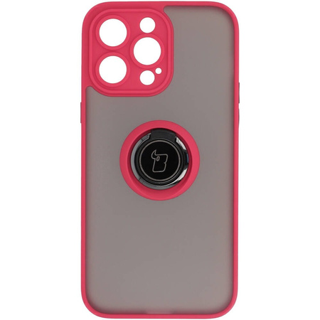 Etui z uchwytem na palec Bizon Case Hybrid Ring do iPhone 14 Pro Max, przydymione z czerwoną ramką