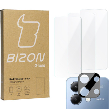 3x Szkło + szybka na aparat BIZON Clear 2 Pack do Xiaomi Redmi Note 13 4G