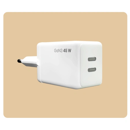 Ładowarka sieciowa Bizon Charger VT-36B, 45 W, 2x USB-C PD, QC 4.0, GAN3, biała