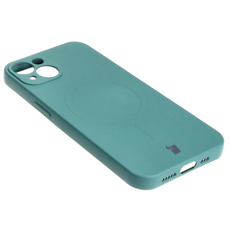 Etui silikonowe z pierścieniem magnetycznym Bizon Case Silicone Magnetic do iPhone 13, ciemnozielone