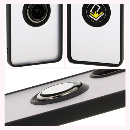 Etui z uchwytem na palec Bizon Case Hybrid Ring do Galaxy A56 5G, przydymione z czarną ramką