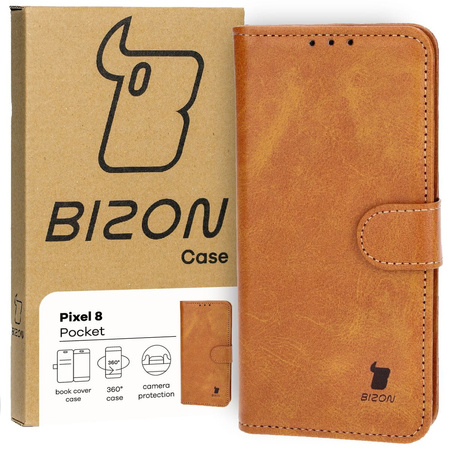 Etui z klapką Bizon Case Pocket do Google Pixel 8, brązowe