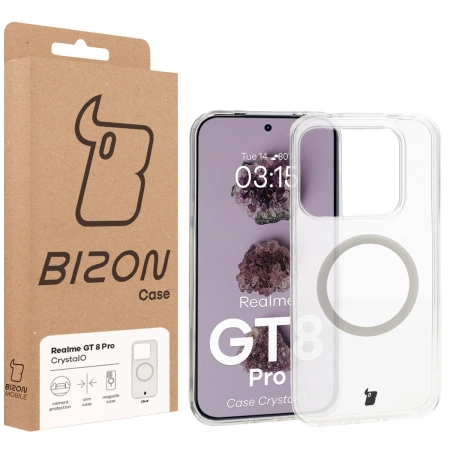 Etui z pierścieniem magnetycznym Bizon Case CrystalO do Realme GT 8 Pro, przezroczyste