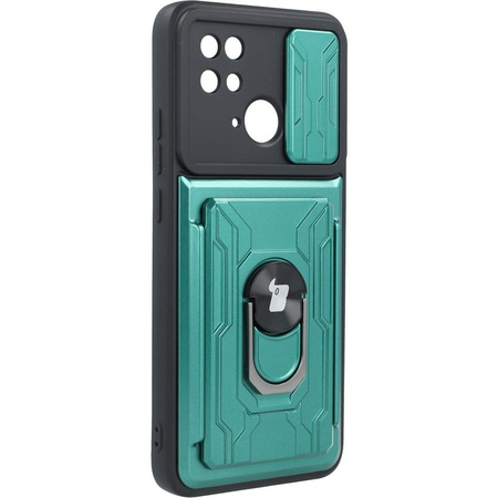 Etui Bizon Case Camshield Card Slot Ring do Xiaomi Redmi 10C, zielone