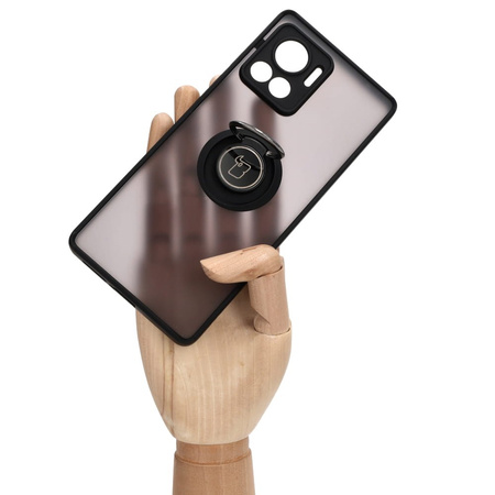 Etui z uchwytem na palec Bizon Case Hybrid Ring do Motorola Edge 30 Ultra, przydymione z czarną ramką