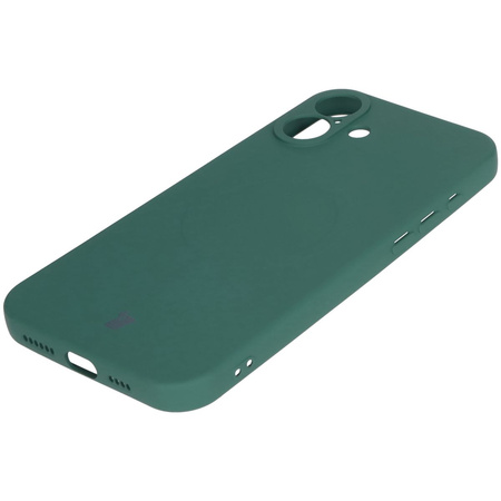 Silikonowe etui z pierścieniem magnetycznym Bizon Case Silicone Magnetic do iPhone 16, ciemnozielone