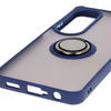 Etui z uchwytem na palec Bizon Case Hybrid Ring do Oppo A60 4G, przydymione z granatową ramką